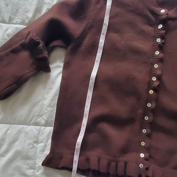 NEW Ruffle Cardigan Brown Button Up Crew Neck Long Sleeve - Picture 5 of 9